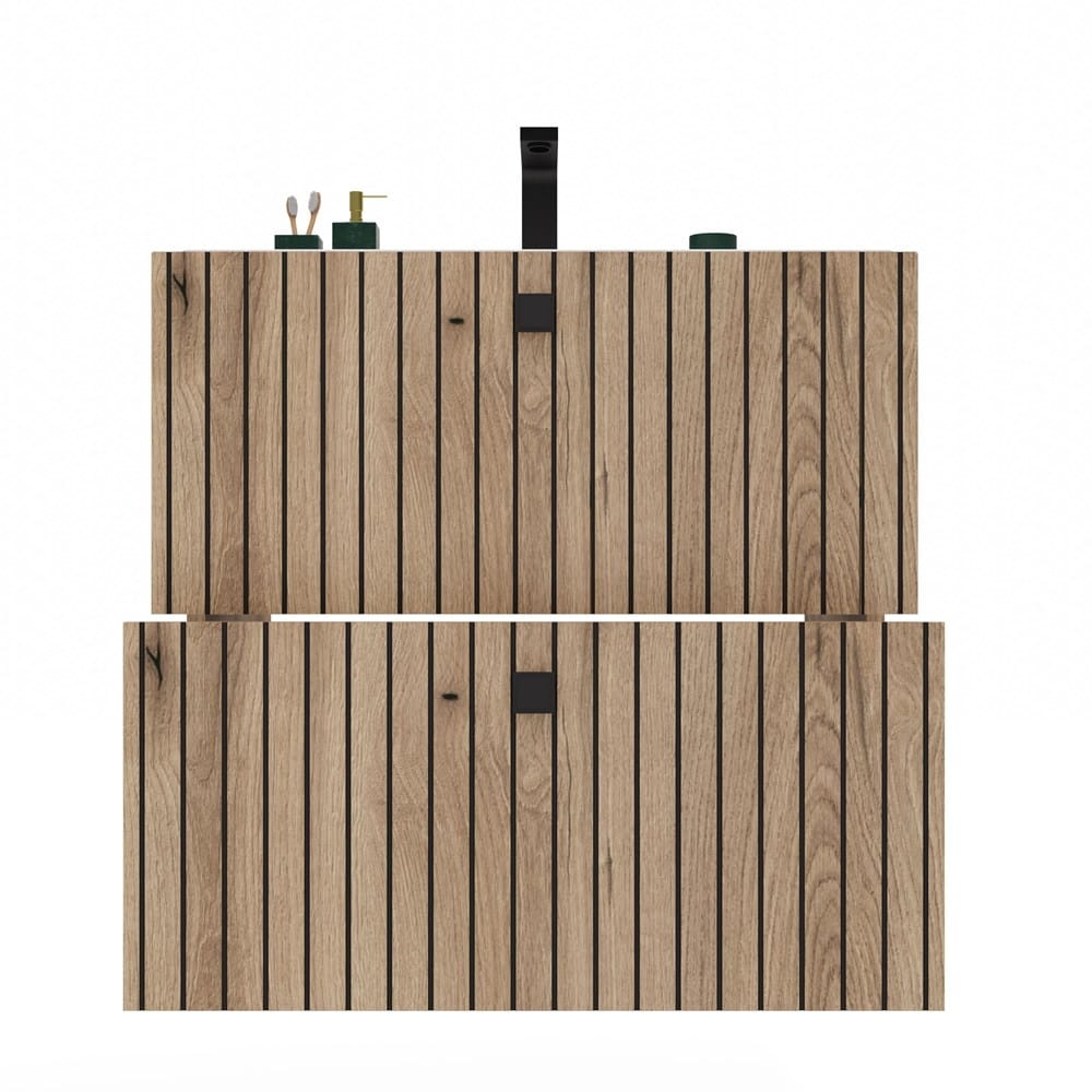 SZAFKA POD UMYWALKĘ TIGO 60 2S DĄB EVOKE 2 SZUFLADY RYFLOWANY FRONT WISZĄCA