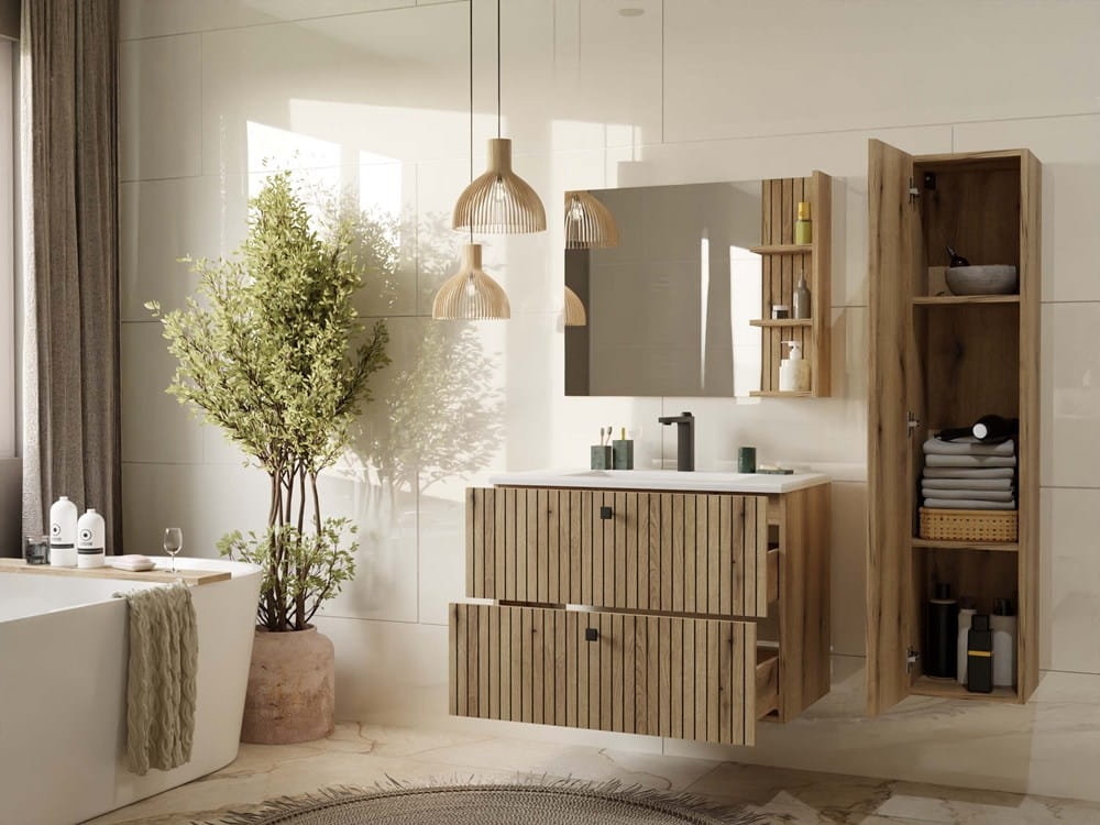 SZAFKA POD UMYWALKĘ TIGO 80 2S DĄB EVOKE RYFLOWANY FRONT + UMYWALKA