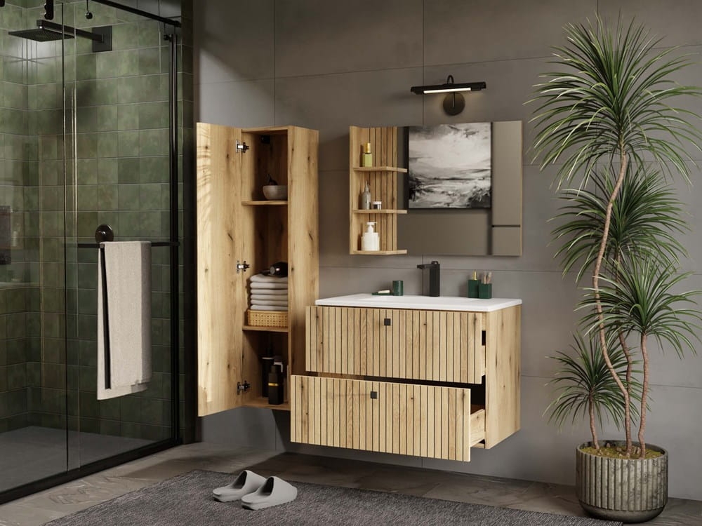 SZAFKA POD UMYWALKĘ TIGO 80 2S DĄB EVOKE RYFLOWANY FRONT + UMYWALKA