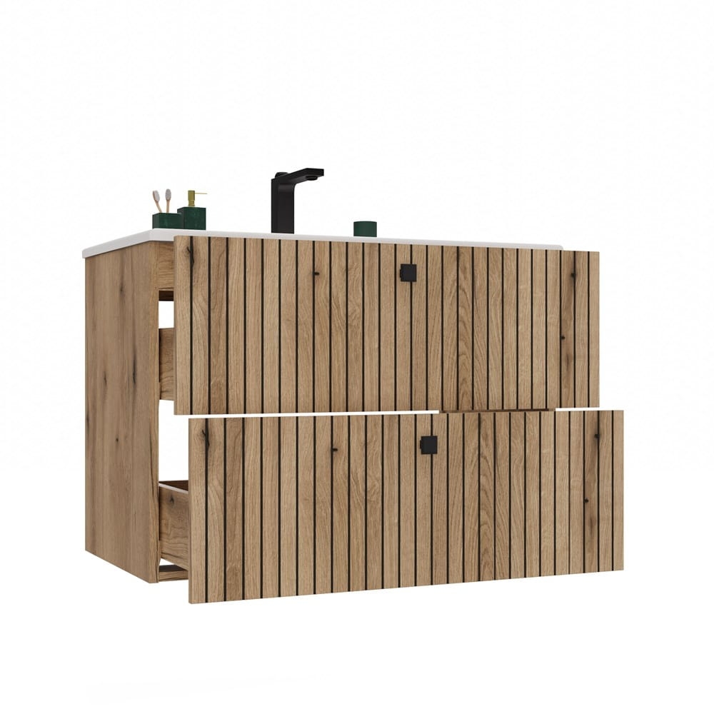 SZAFKA POD UMYWALKĘ TIGO 80 2S DĄB EVOKE RYFLOWANY FRONT + UMYWALKA