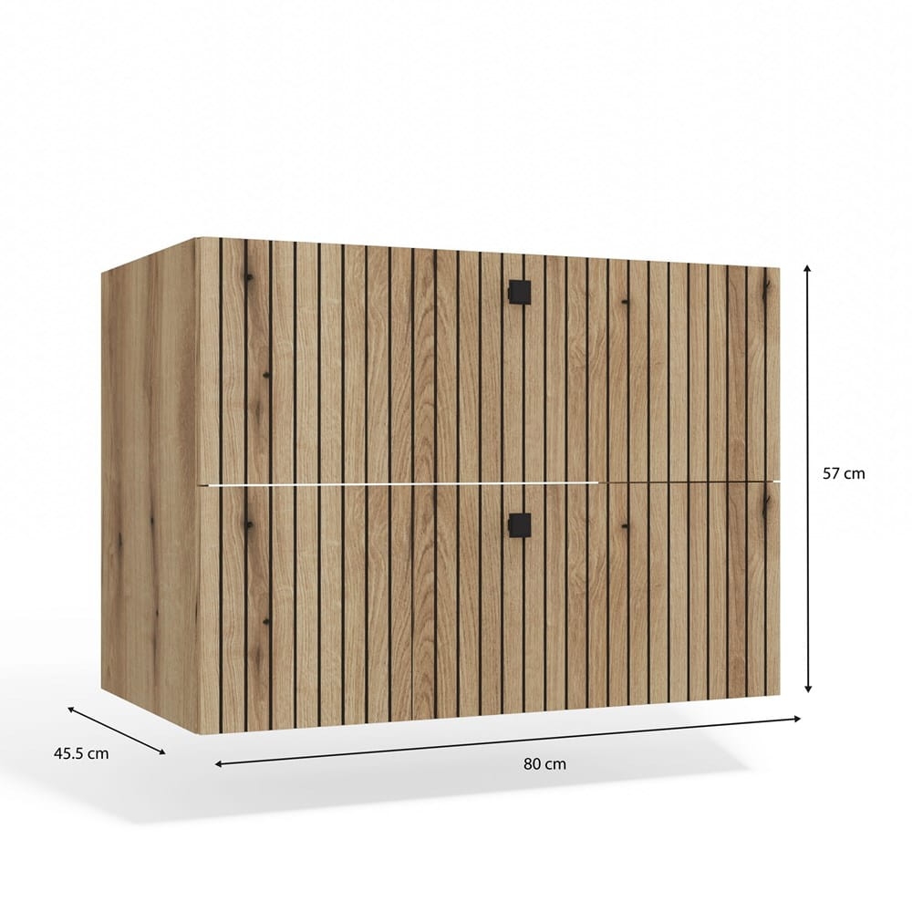 SZAFKA POD UMYWALKĘ TIGO 80 2S DĄB EVOKE 2 SZUFLADY RYFLOWANY FRONT WISZĄCA