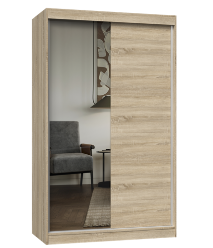  Szafa 120 cm z drzwiami przesuwnymi i lustrem, dąb sonoma Iga 120 A/B