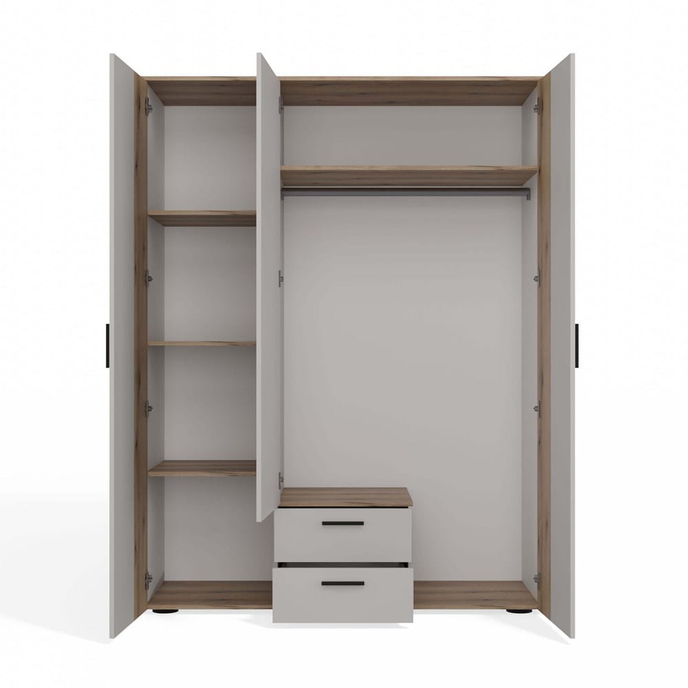 SZAFA AVA 150 CM LUSTRO 2 SZUFLADY RYFLOWANY FRONT DĄB EVOKE KASZMIR BEŻ