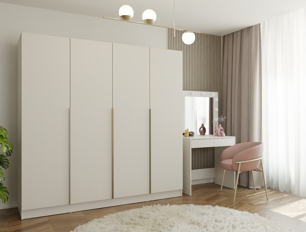 SZAFA SENSO 4D 200 CM 4 DRZWI ZŁOTE UCHWYTY DO SALONU SYPIALNI KASZMIR BEŻ