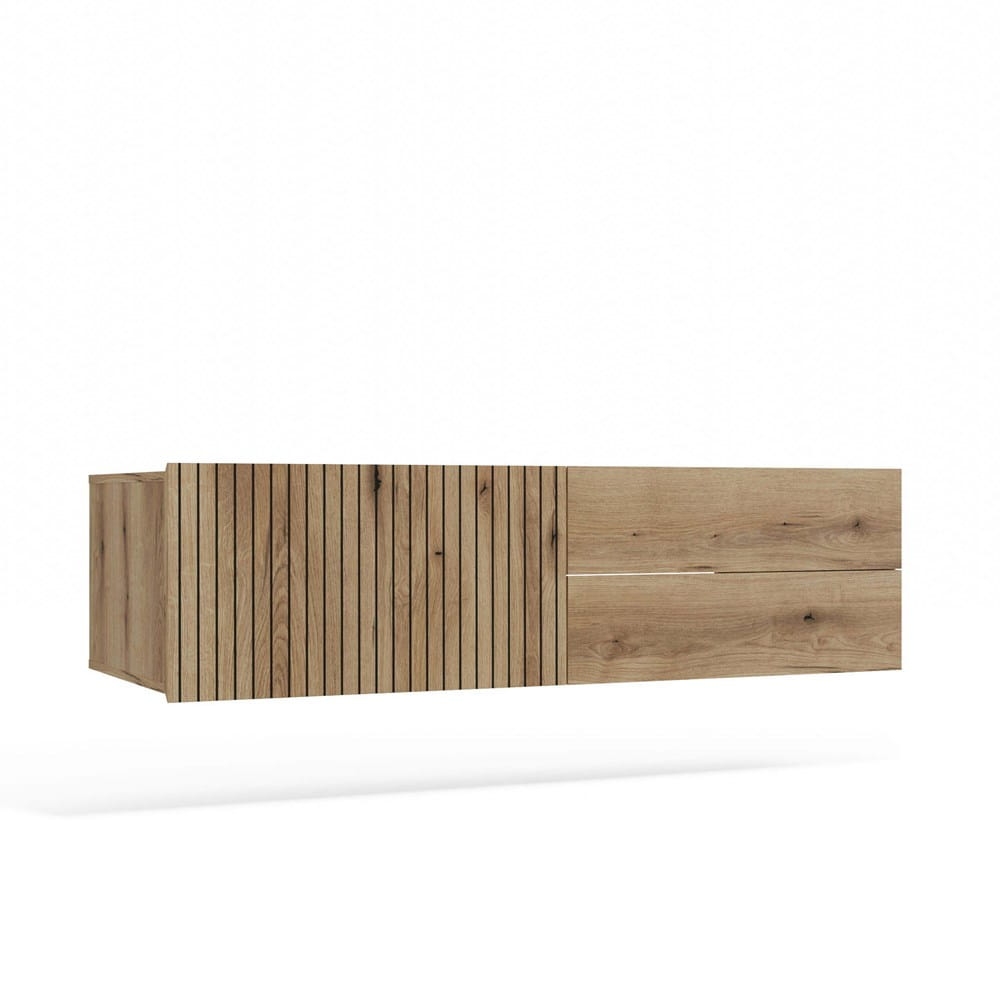 SZAFKA POD UMYWALKĘ TIGO 1D2S DĄB EVOKE 140 CM 2 SZUFLADY RYFLOWANY FRONT WISZĄCA