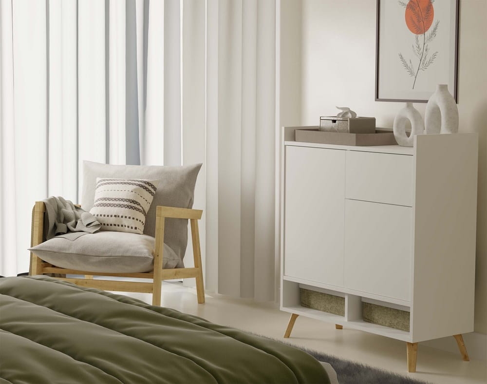 Komoda COLIN Szafka 2 Drzwi 1 Szuflada Z Nóżkami BIAŁY