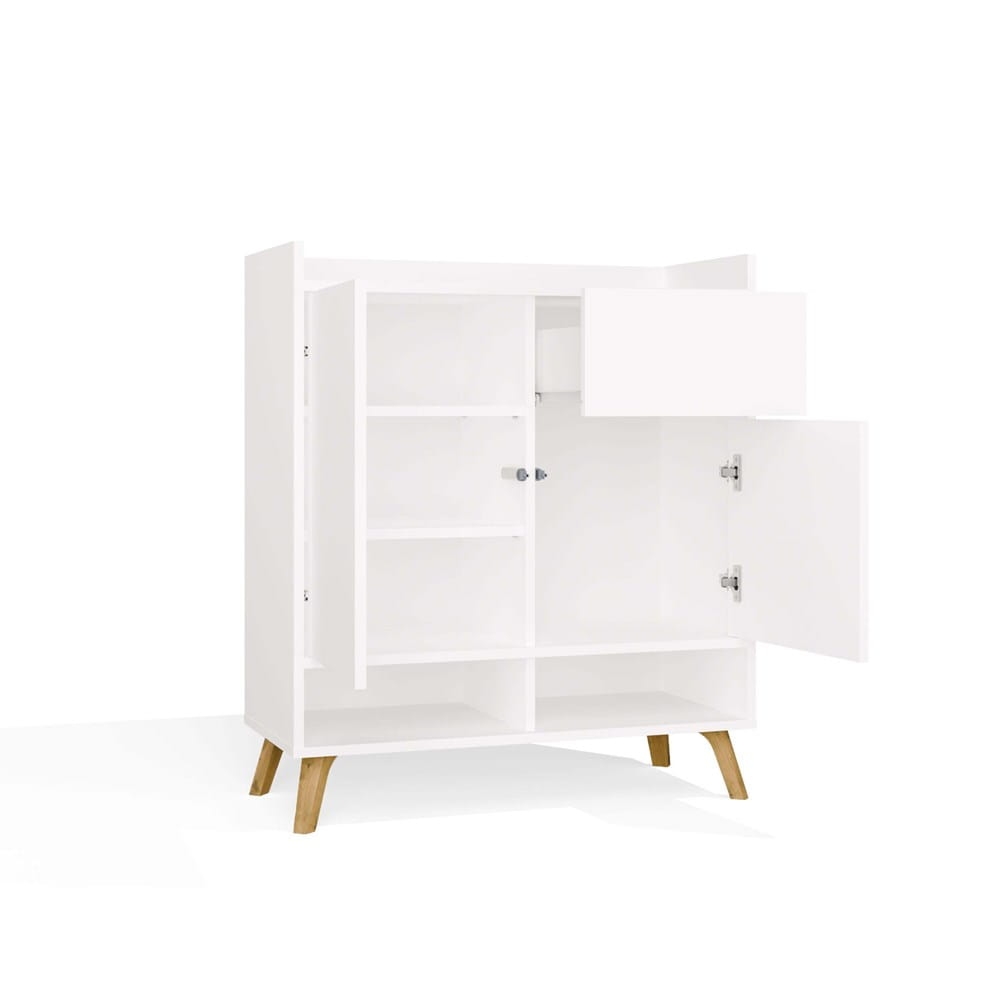 Komoda COLIN Szafka 2 Drzwi 1 Szuflada Z Nóżkami BIAŁY