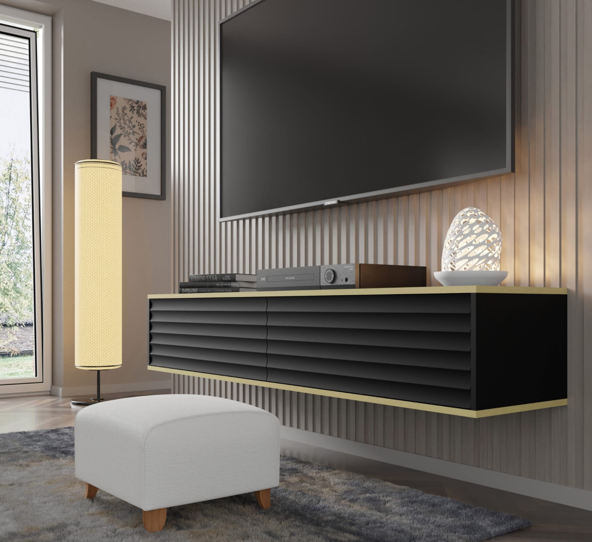 Szafka RTV wisząca Wabi 180 czarny mat