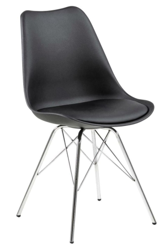 Krzesło czarne z siedziskiem ze skóra ekologiczną, chromowana podstawa Eris PP