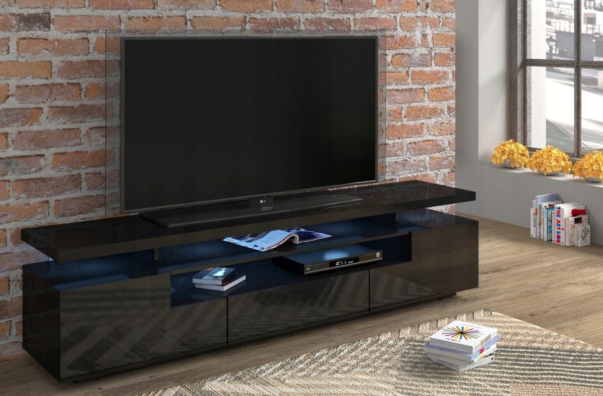 Szafka RTV Eva 180 cm czarny mat / czarny połysk + LED