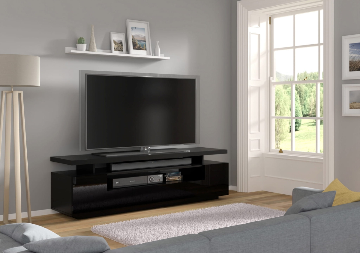 Szafka RTV Eva 180 cm czarny mat / czarny połysk