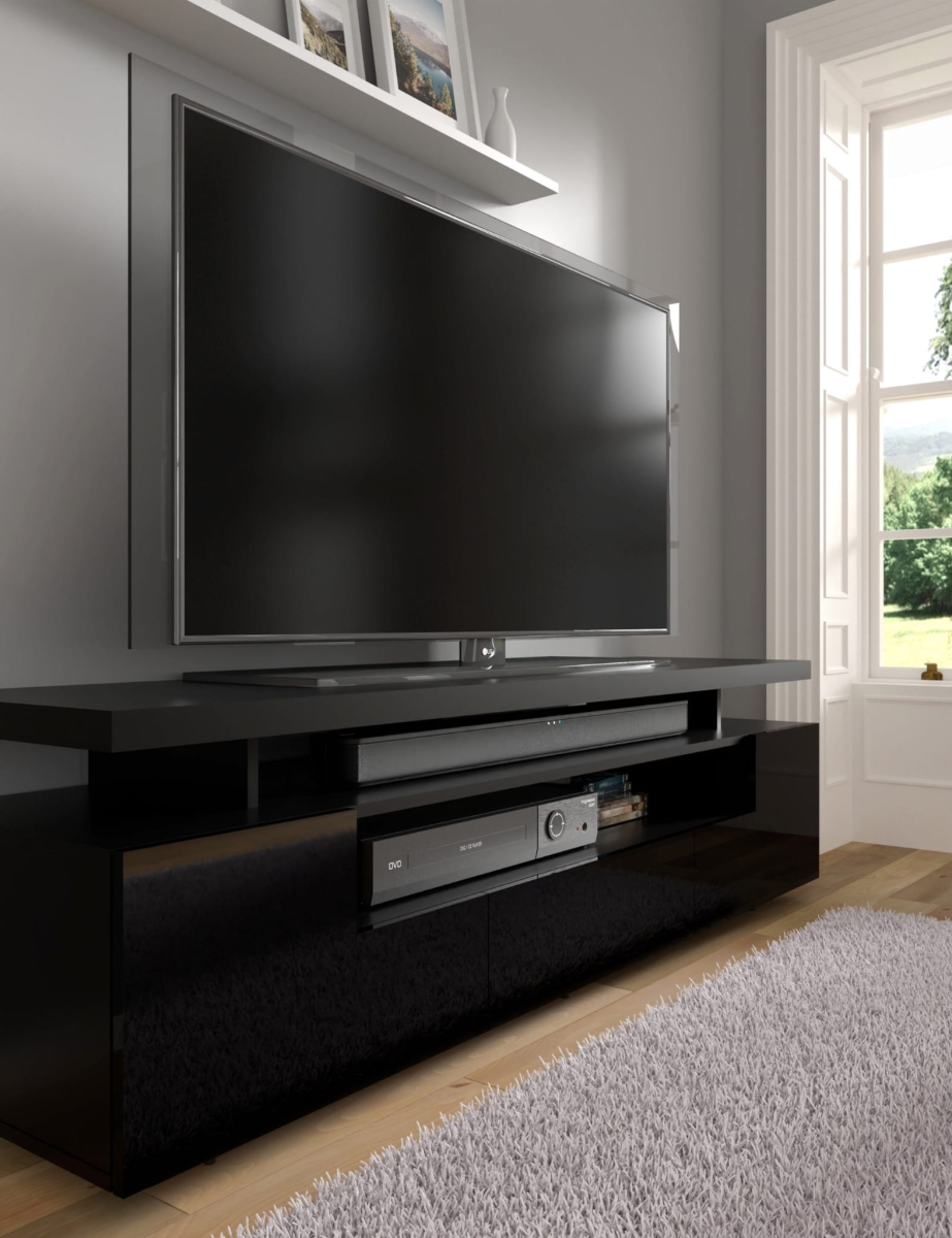 Szafka RTV Eva 180 cm czarny mat / czarny połysk