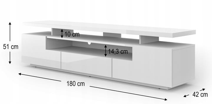 Szafka RTV Eva 180 cm biały mat / biały połysk + LED