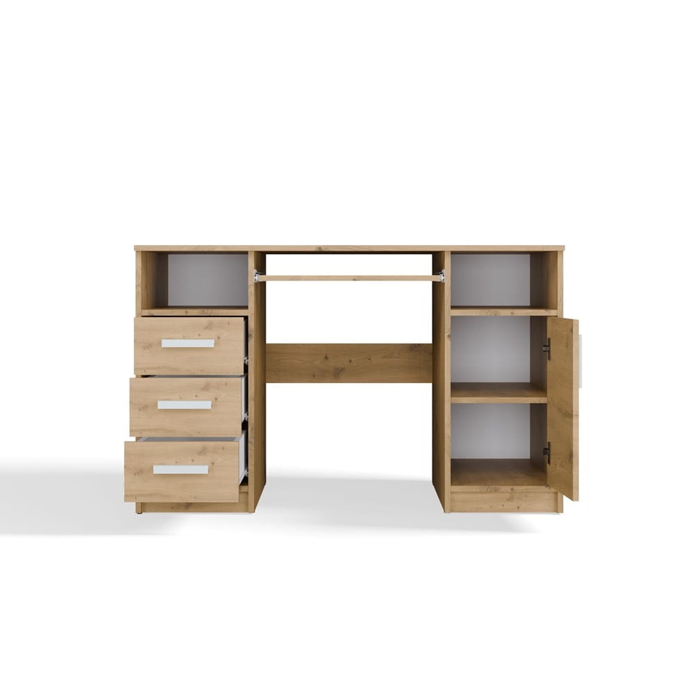 BIURKO DELTA DĄB ARTISAN 120 Cm 3 Szuflady Szafka Półki Do Biura Pokoju Na Laptop