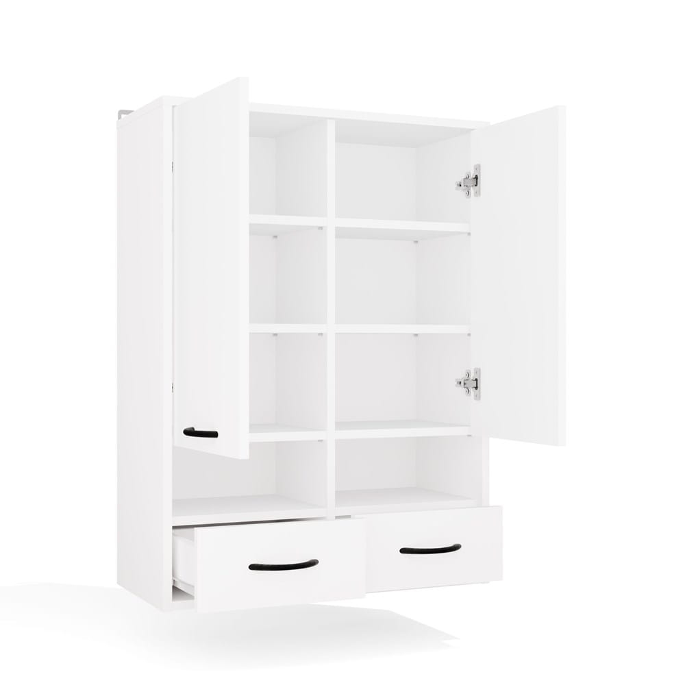 Szafka Łazienkowa Wisząca NINA W2D2P2S BIAŁY Regał 2 Drzwi 8 Półek 2 Szuflady