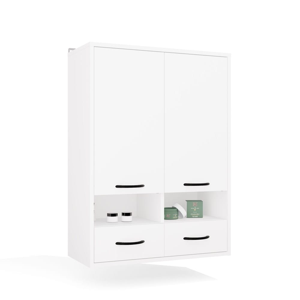 Szafka Łazienkowa Wisząca NINA W2D2P2S BIAŁY Regał 2 Drzwi 8 Półek 2 Szuflady