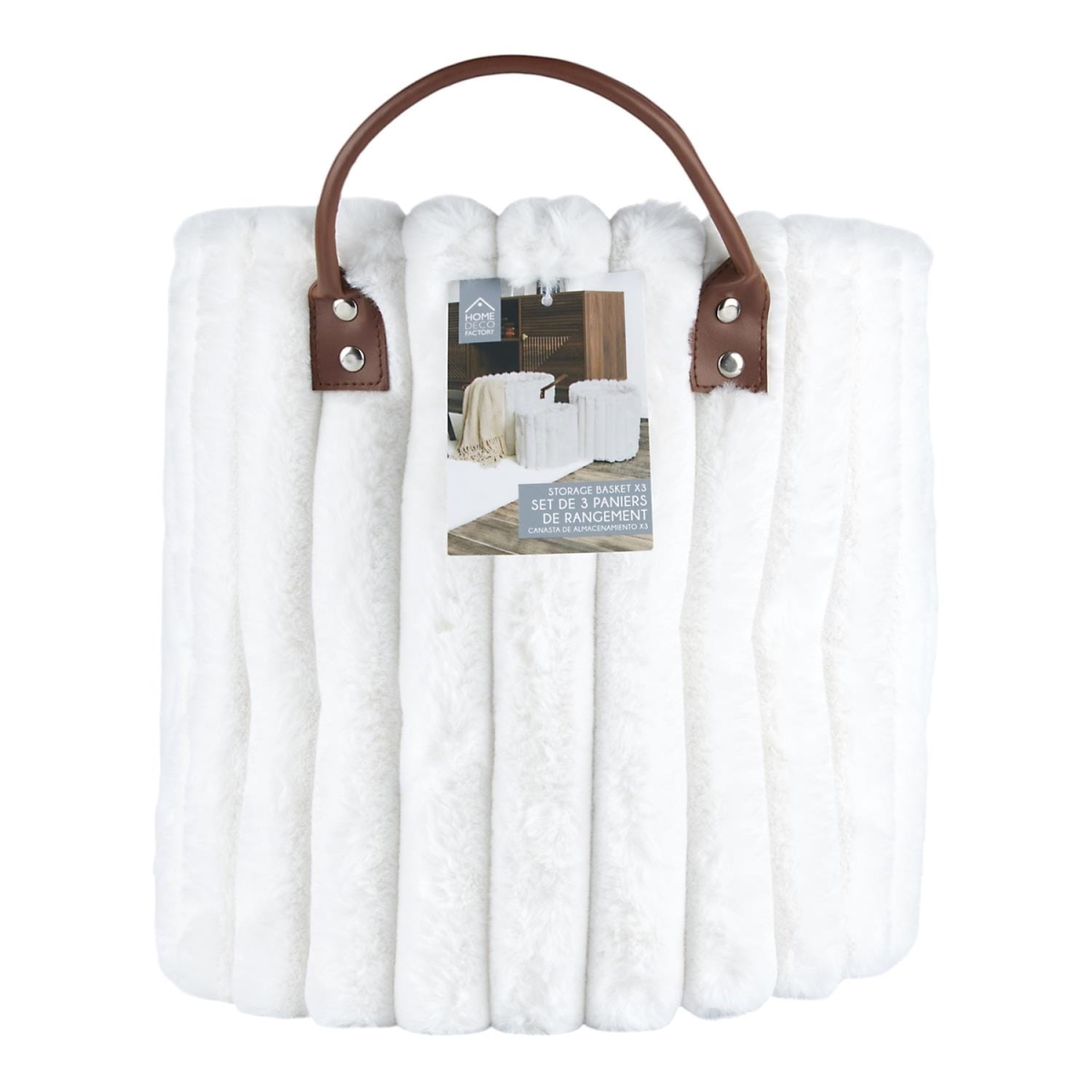 Zestaw 3 koszy tkanina Furry białe