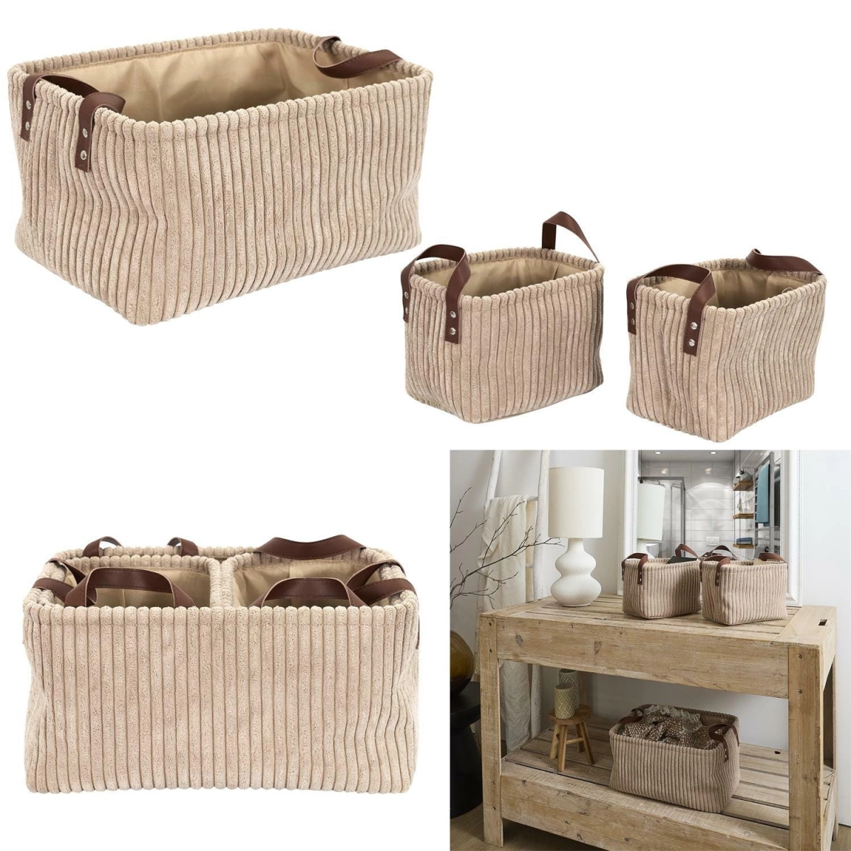 Zestaw 3 koszy Sztruks taupe