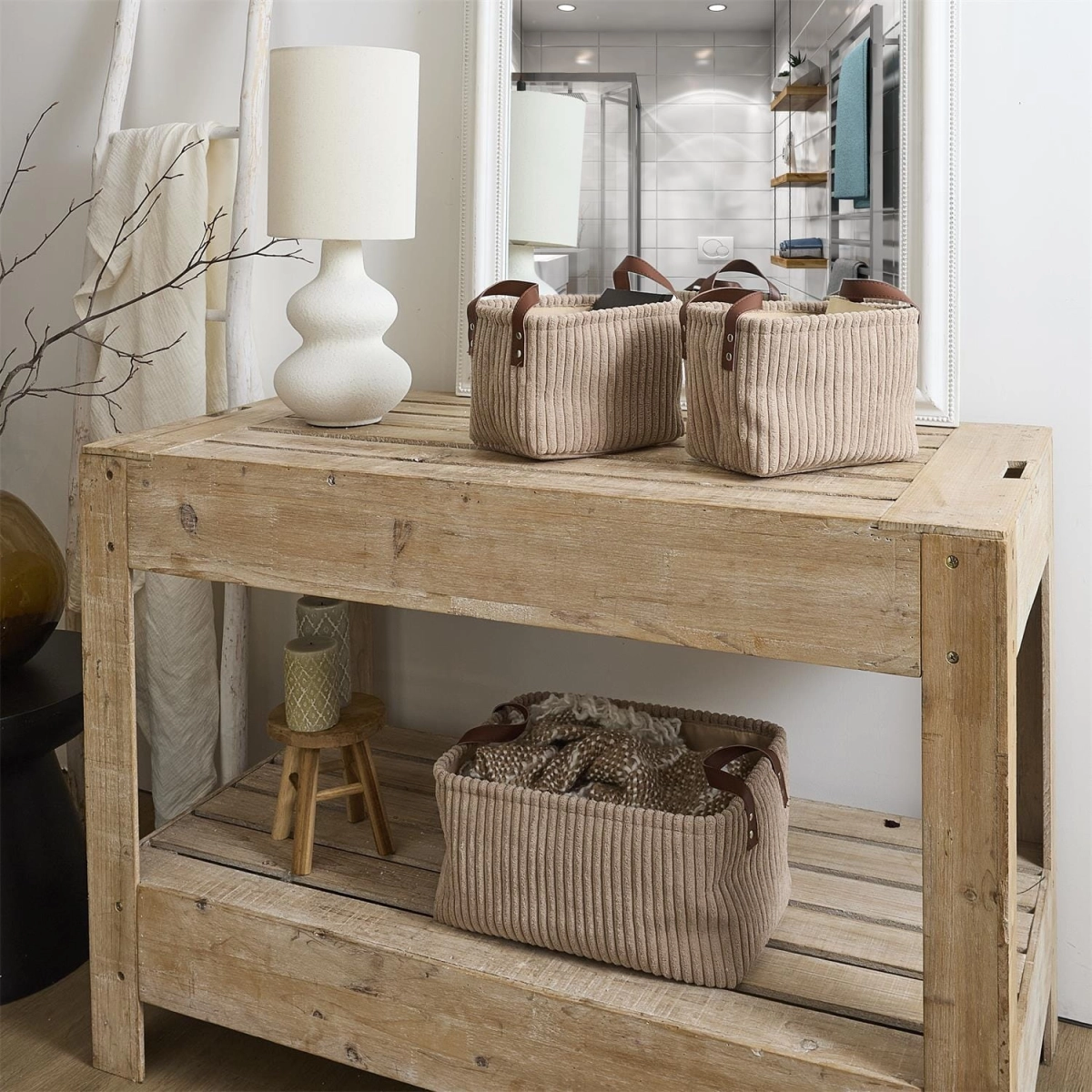 Zestaw 3 koszy Sztruks taupe