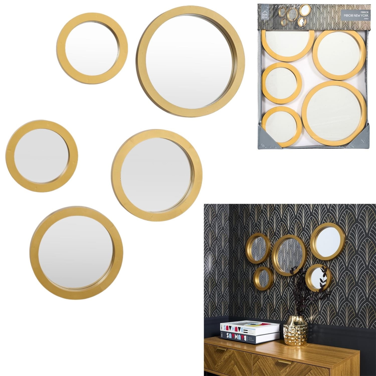 Zestaw 5 luster Gilded okragłe złote