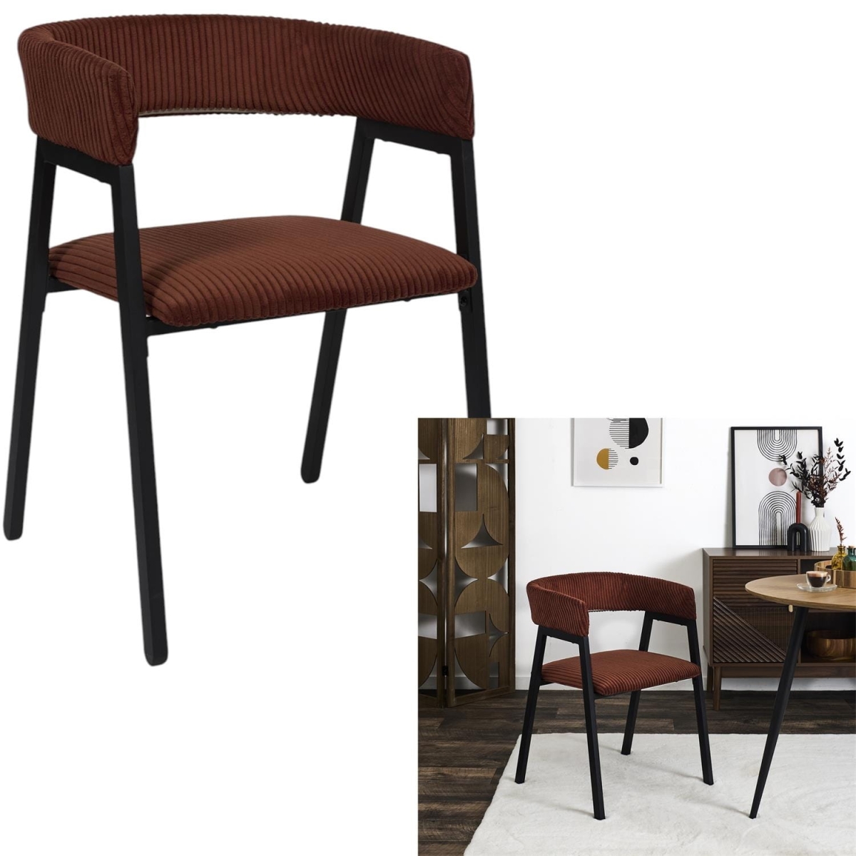 Krzesło Scott teracotta/czarne sztruks