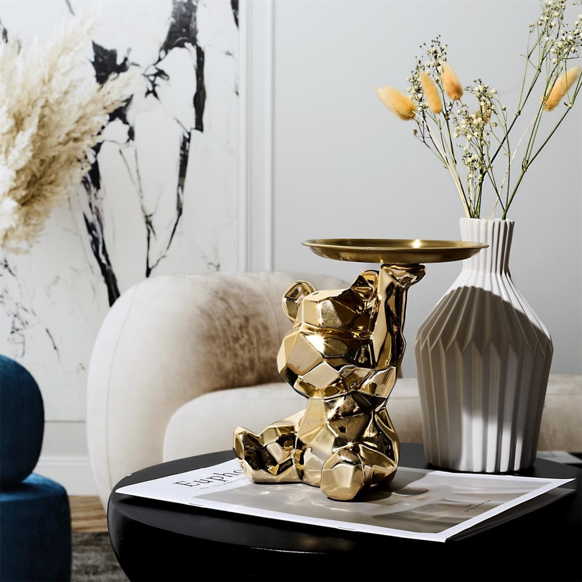 Figurka Miś origami ze złotą tacą złota