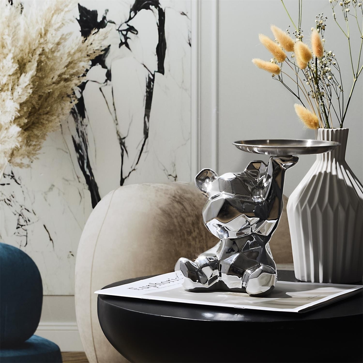 Figurka Miś origami z srebrną tacą srebrny