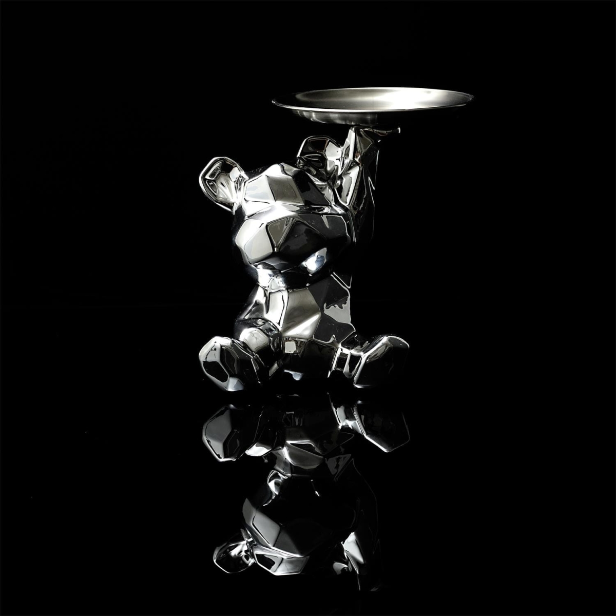 Figurka Miś origami z srebrną tacą srebrny