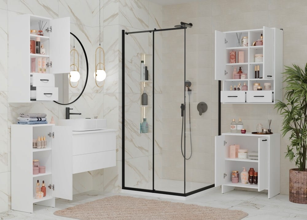 Szafka Łazienkowa Wisząca NINA W1D2S BIAŁY 2 Szuflady 3 Pólki