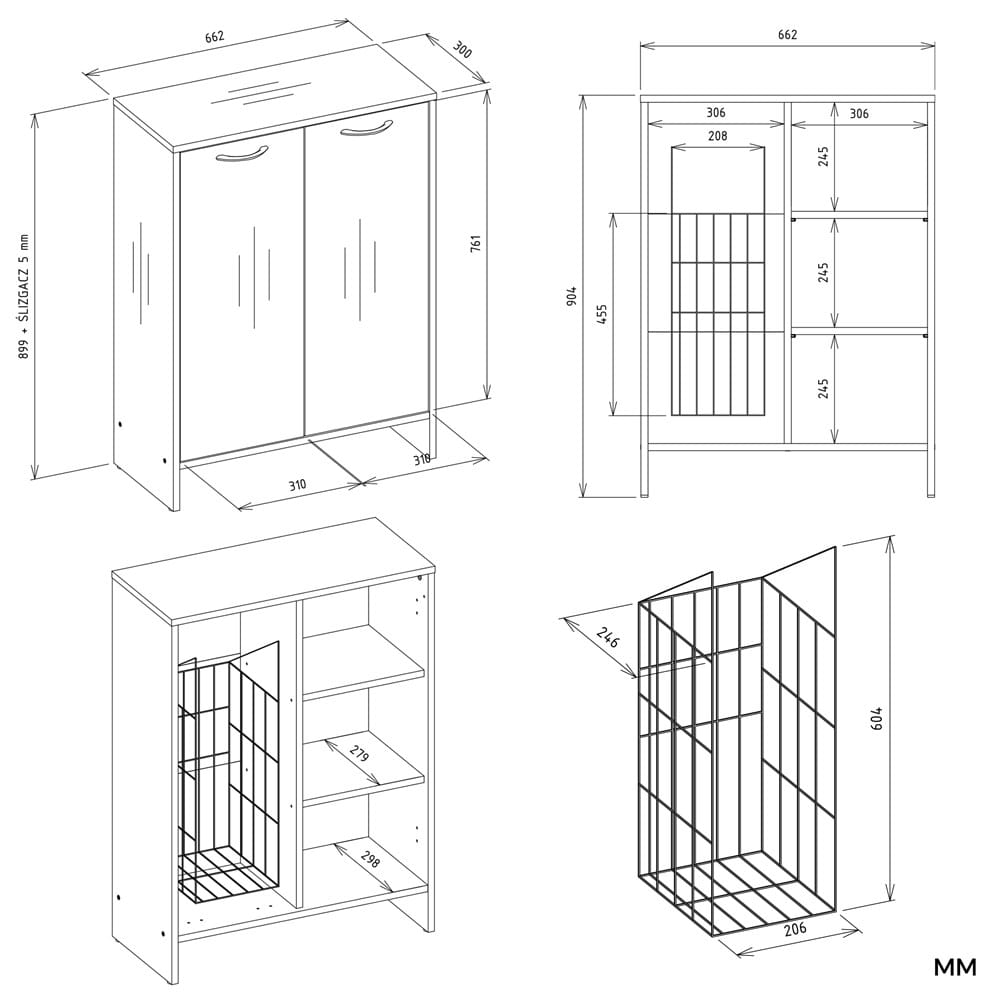 Szafka Łazienkowa NINA 1K1D BIAŁA Regał Słupek 1 Kosz Na Pranie 3 Półki Do Łazienki