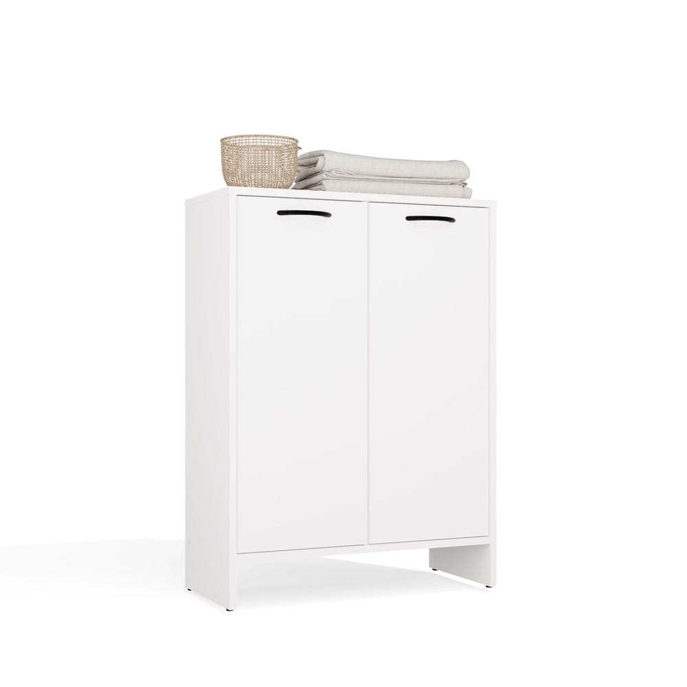 Szafka Łazienkowa NINA 1K1D BIAŁA Regał Słupek 1 Kosz Na Pranie 3 Półki Do Łazienki