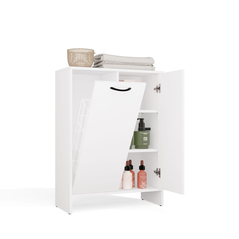 Szafka Łazienkowa NINA 1K1D BIAŁA Regał Słupek 1 Kosz Na Pranie 3 Półki Do Łazienki
