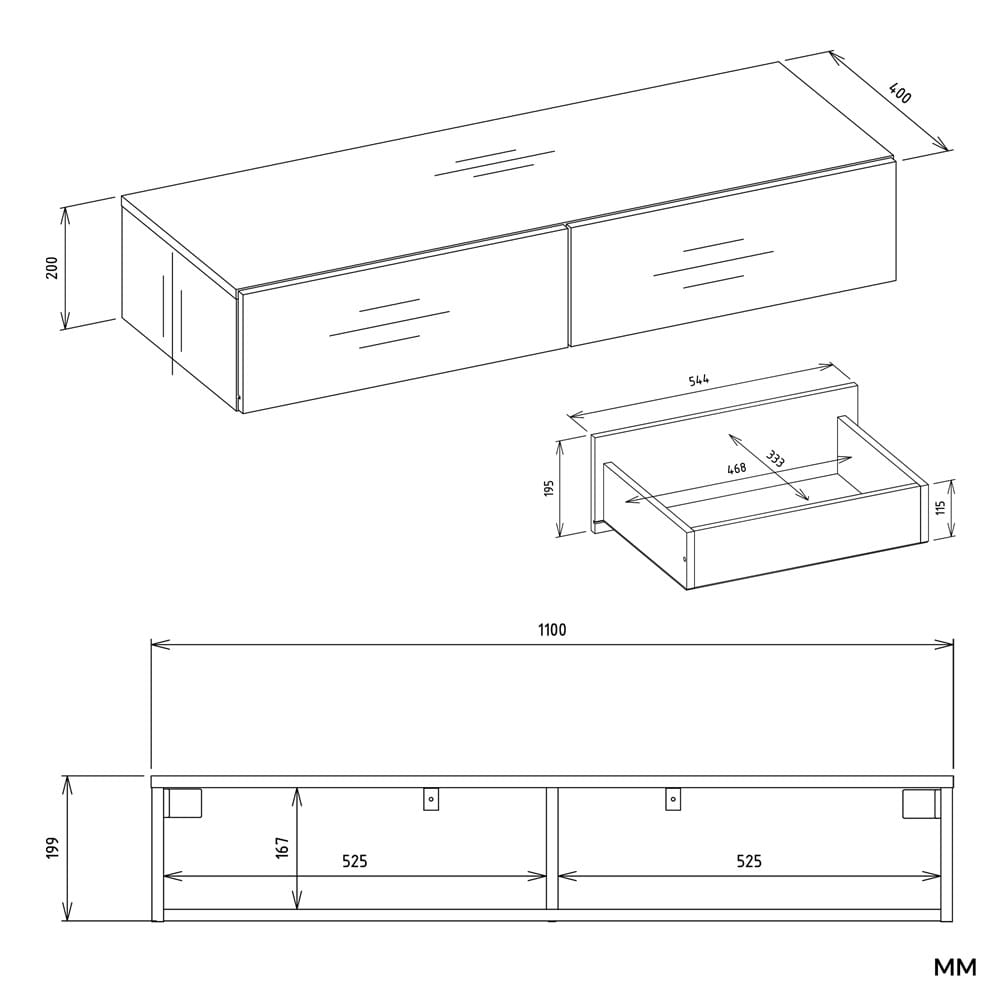 Toaletka Kosmetyczna Wisząca MIKA 110 cm 2 Szuflady Do Sypialni BIAŁA