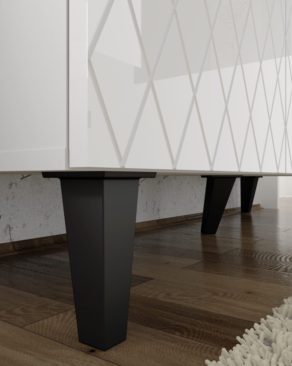 Komoda DIUNA 3D 145 frezowane fronty MDF, biały wysoki połysk