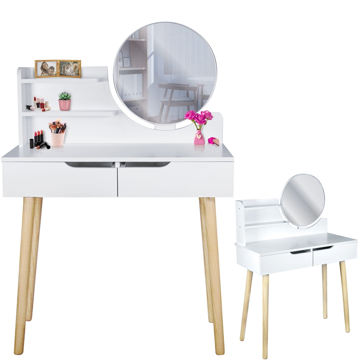 Toaletka kosmetyczna z lustrem - SCANDI biała