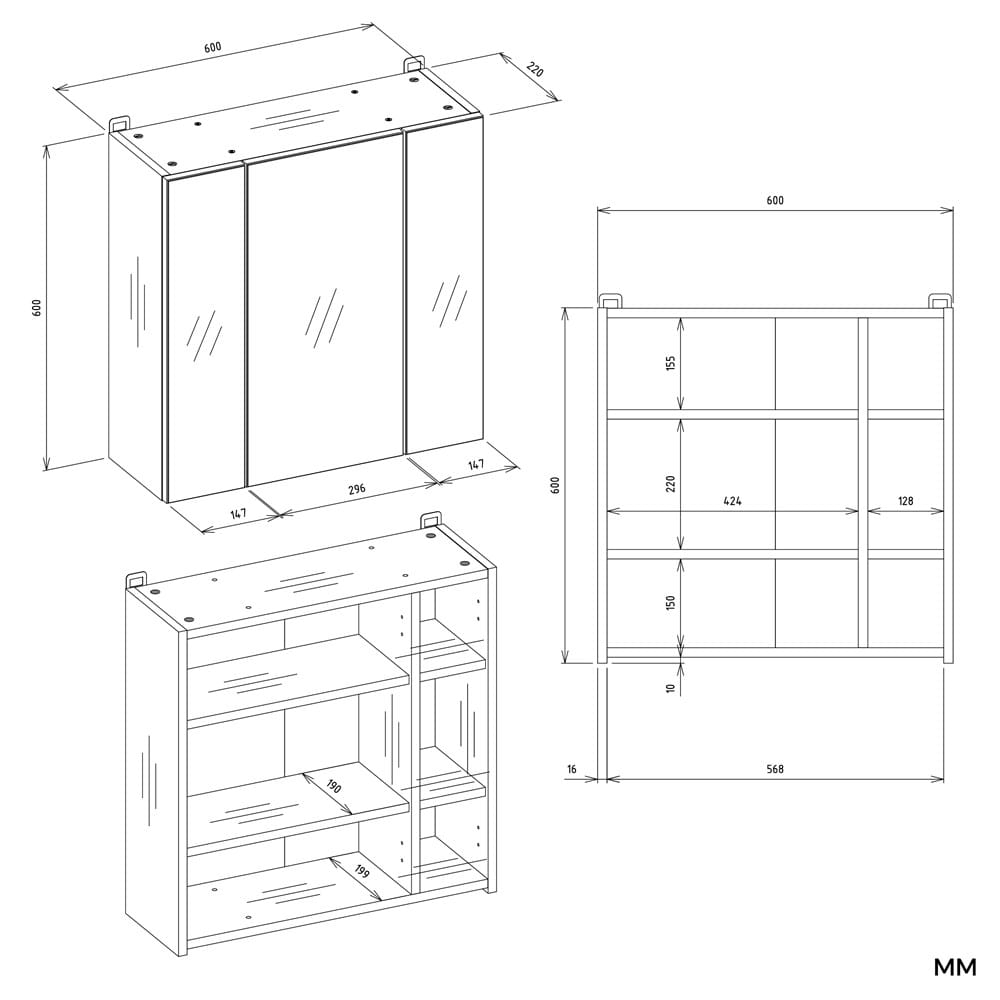 Szafka Łazienkowa POLA 3L Wisząca Z 3 Lustrami Nad Umywalkę 3 Drzwi BIAŁA