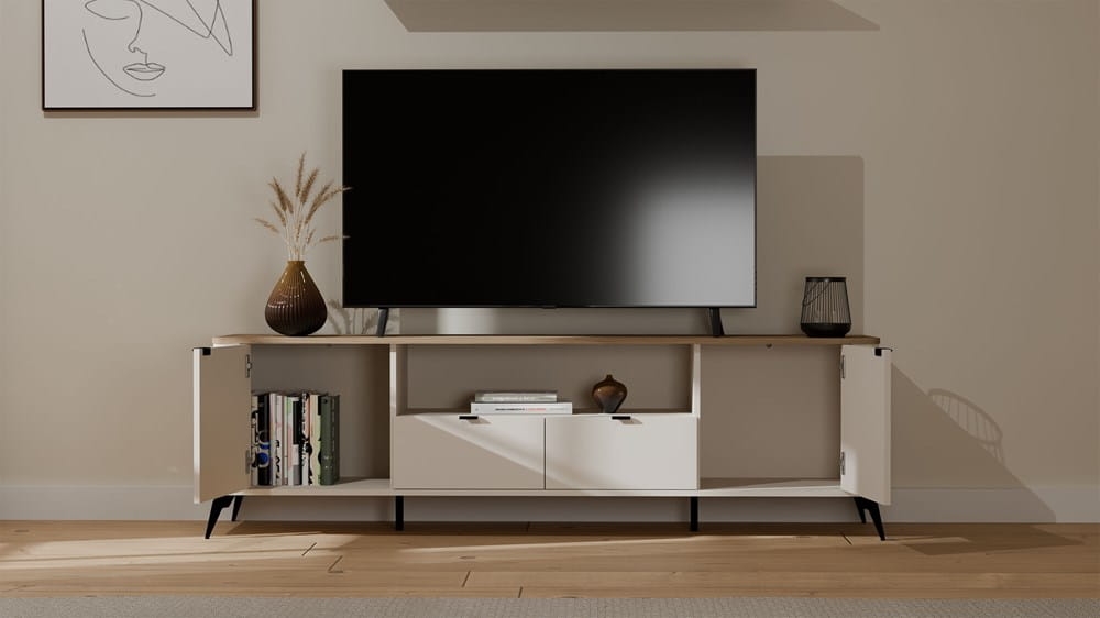 Szafka RTV CORDOBA 2S2S Kaszmir Beż Dąb Castello Szafka Pod TV 2 Szuflady