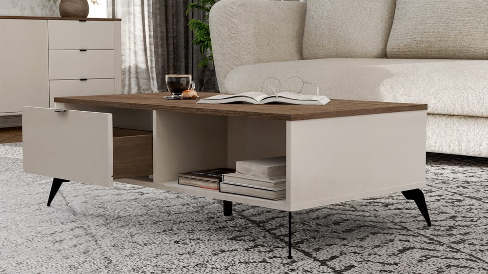 Stolik Kawowy Ława CORDOBA Kaszmir Beż Dąb Castello 2 Szuflady Do Salonu