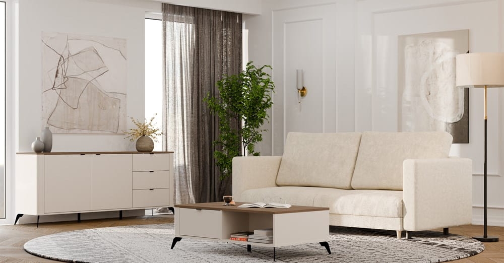 Stolik Kawowy Ława CORDOBA Kaszmir Beż Dąb Castello 2 Szuflady Do Salonu