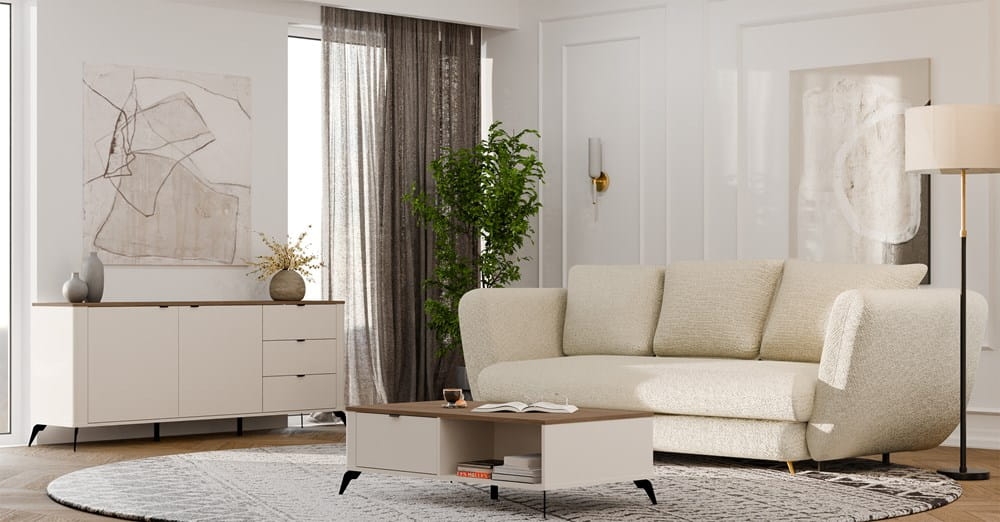 Stolik Kawowy Ława CORDOBA Kaszmir Beż Dąb Castello 2 Szuflady Do Salonu