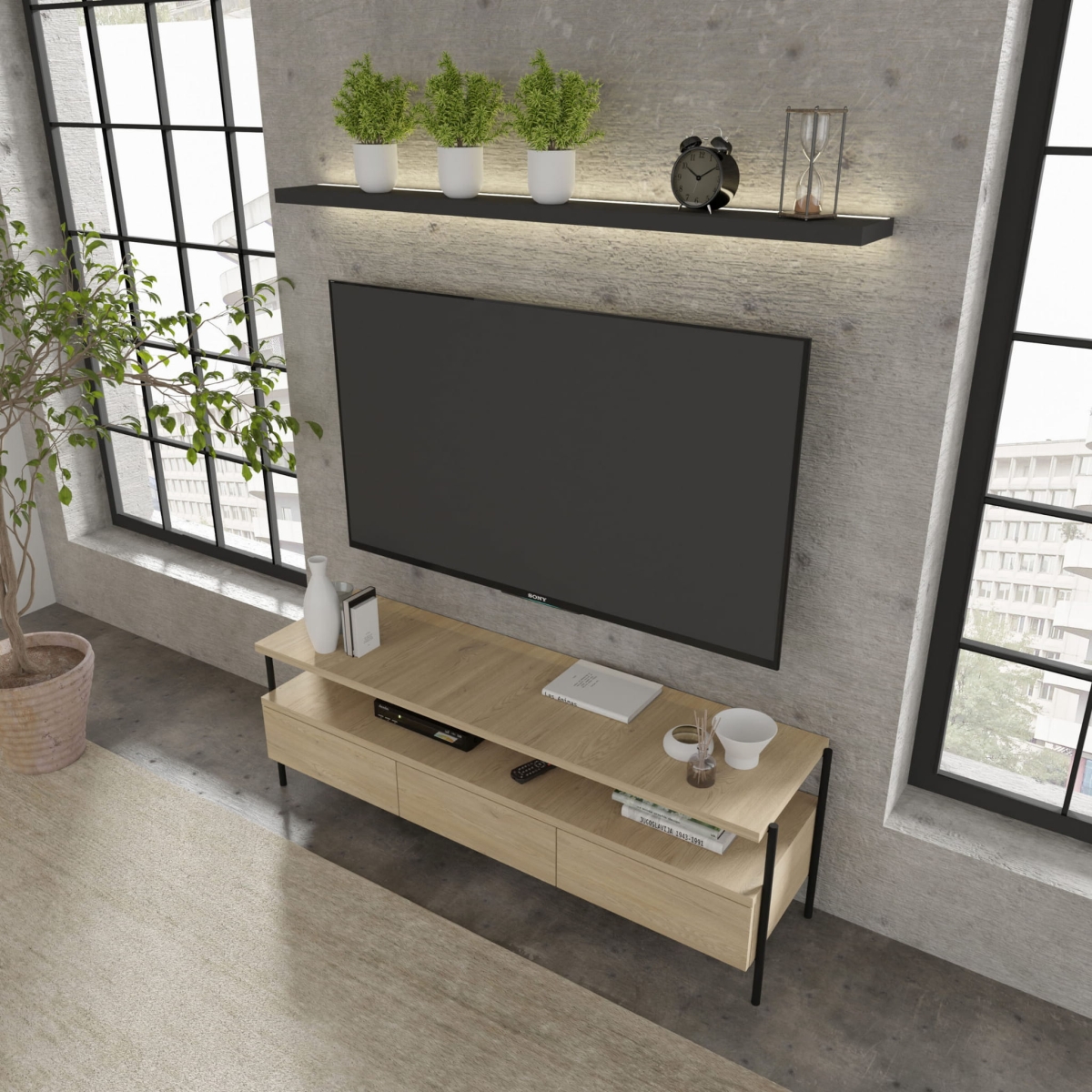 Dragonfly - Stolik RTV 3S {PK} dąb cremona