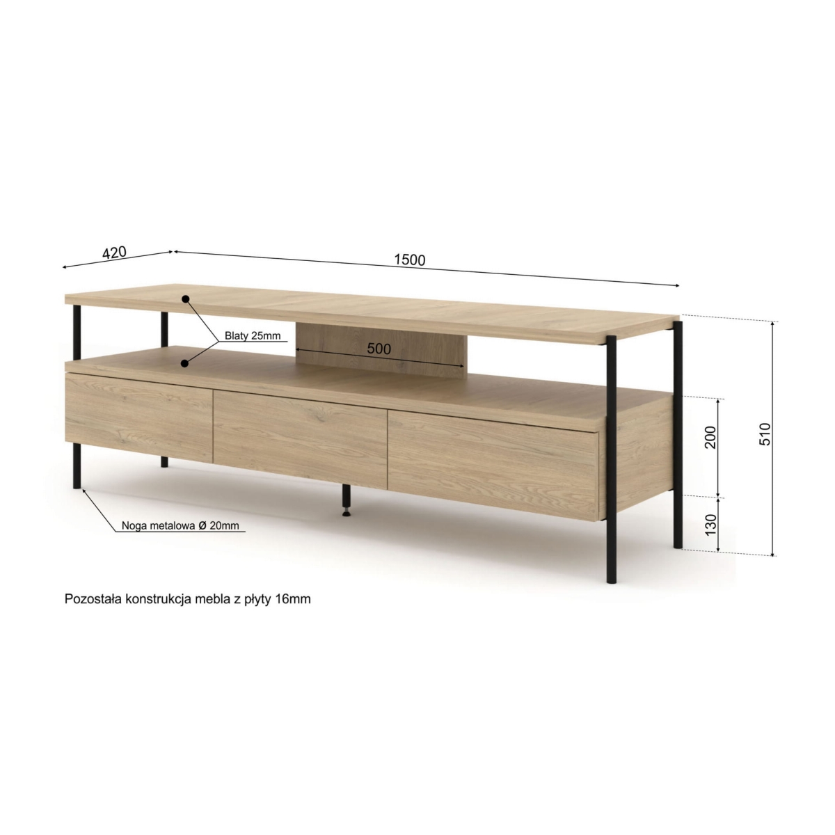 Dragonfly - Stolik RTV 3S {PK} dąb cremona