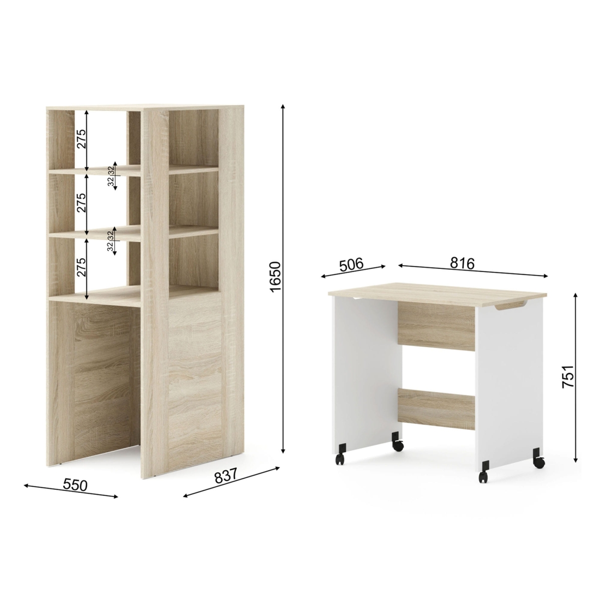 Samoa/Fuji - Regał z Biurkiem [PK] Dąb sonoma / biały mat