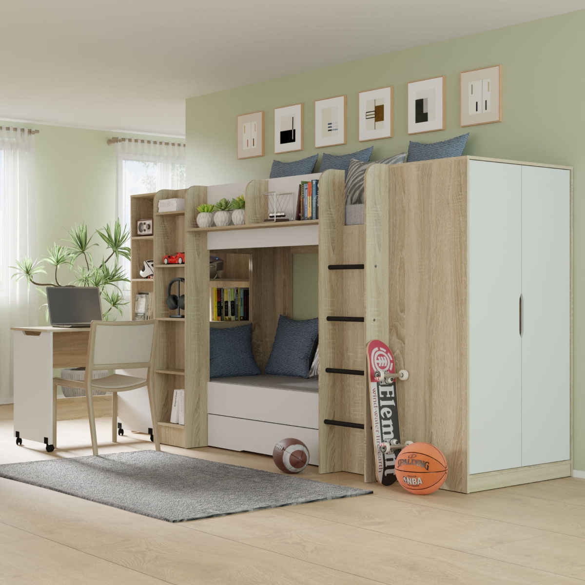 Samoa/Fuji - Regał z Biurkiem [PK] Dąb sonoma / biały mat