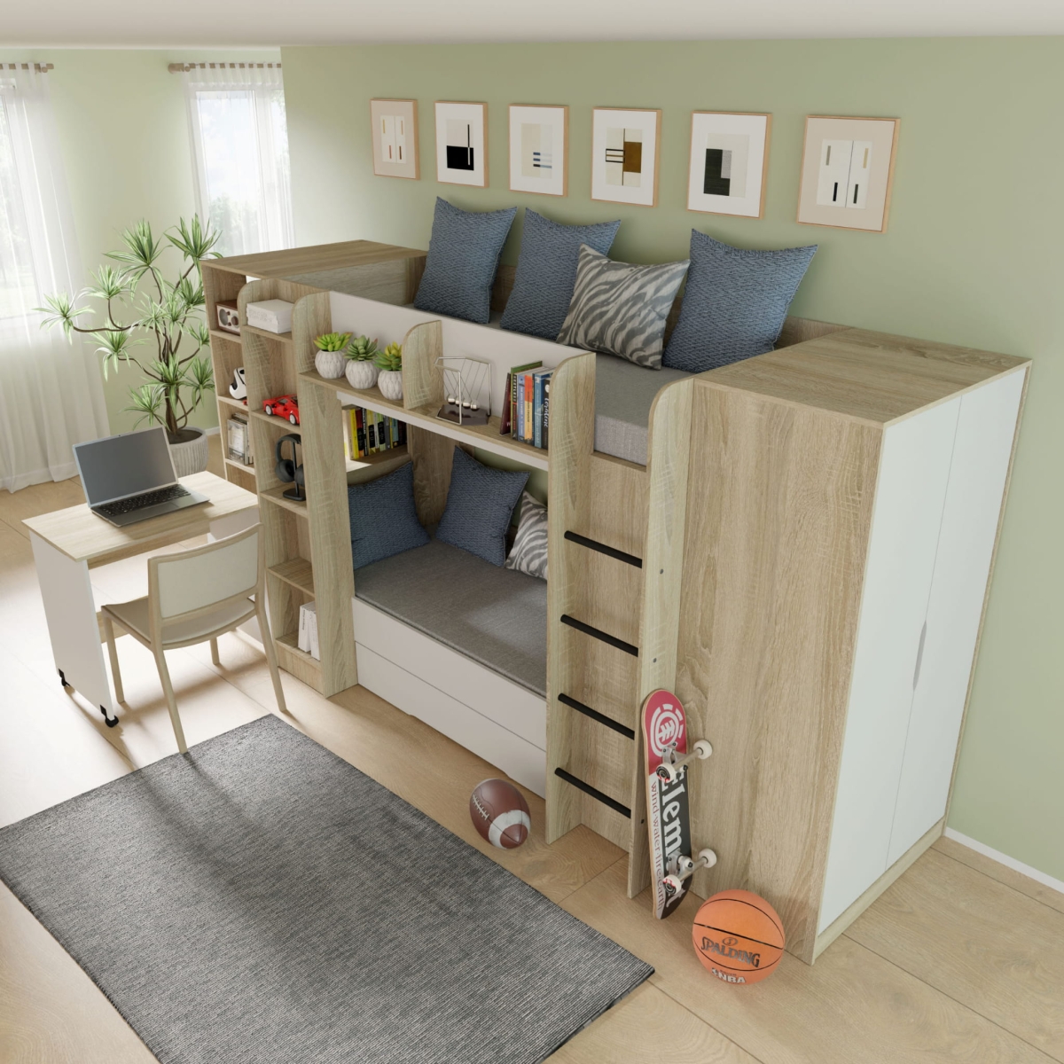 Samoa/Fuji - Regał z Biurkiem [PK] Dąb sonoma / biały mat