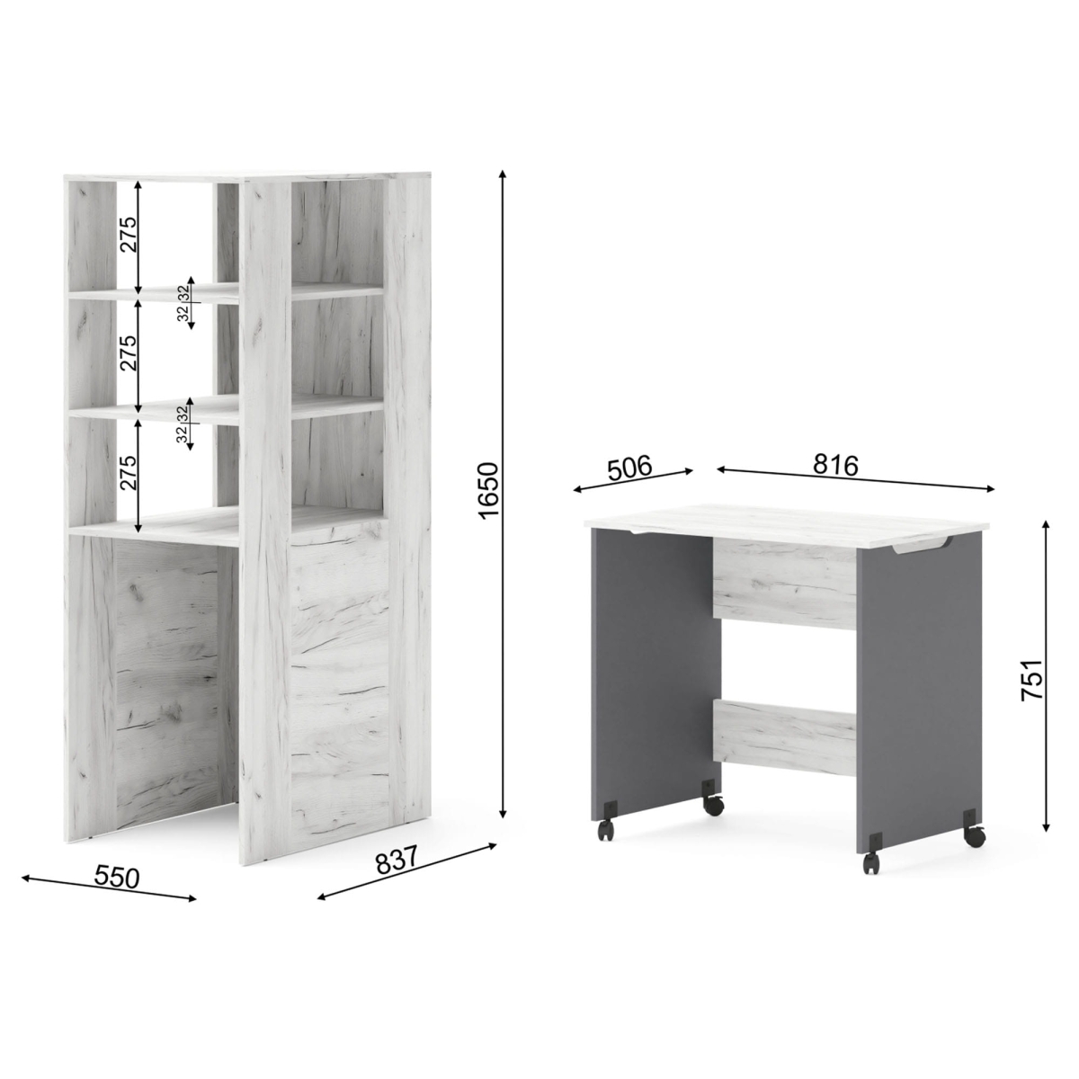 Samoa/Fuji - Regał z Biurkiem [PK] Craft biały / grafit