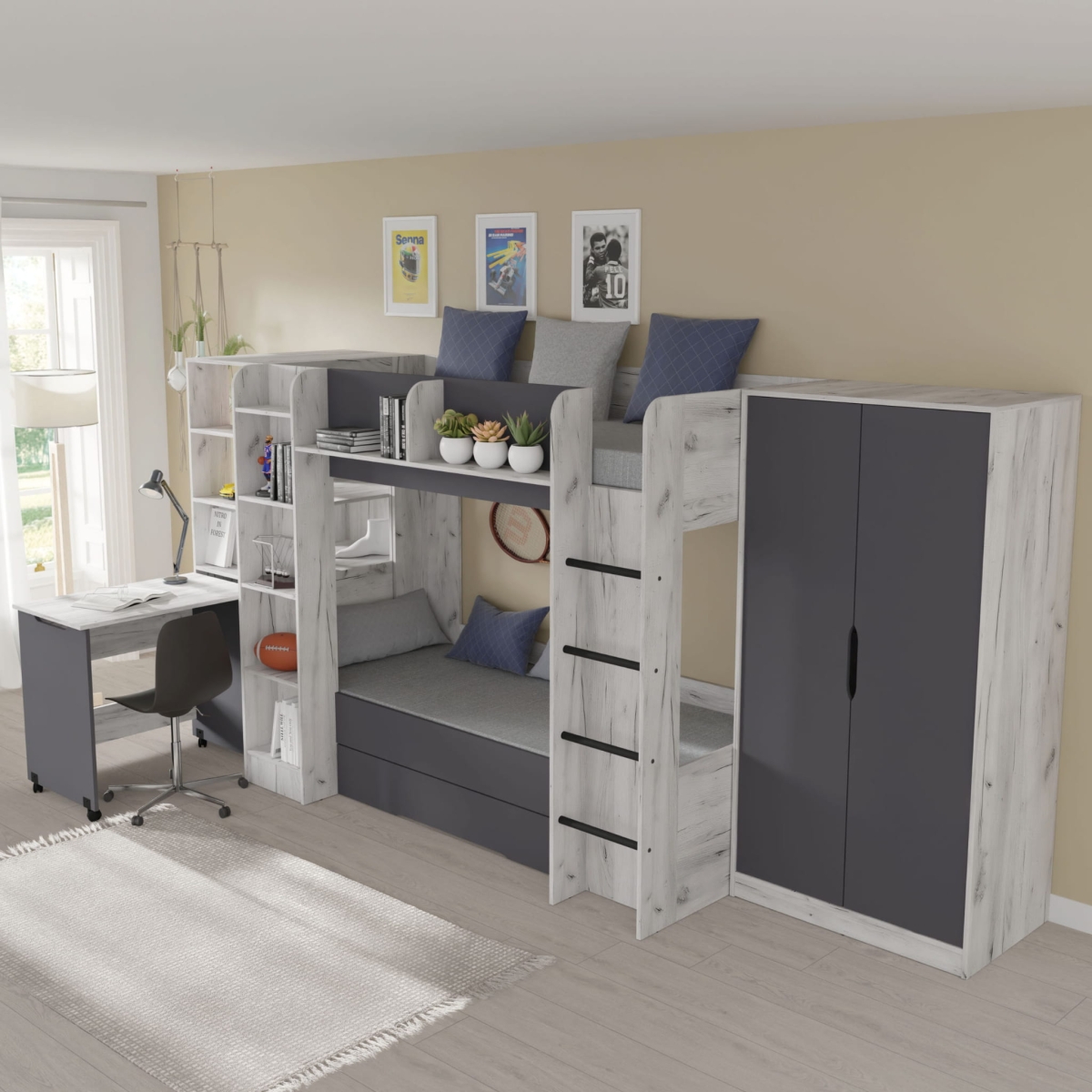 Samoa/Fuji - Regał z Biurkiem [PK] Craft biały / grafit