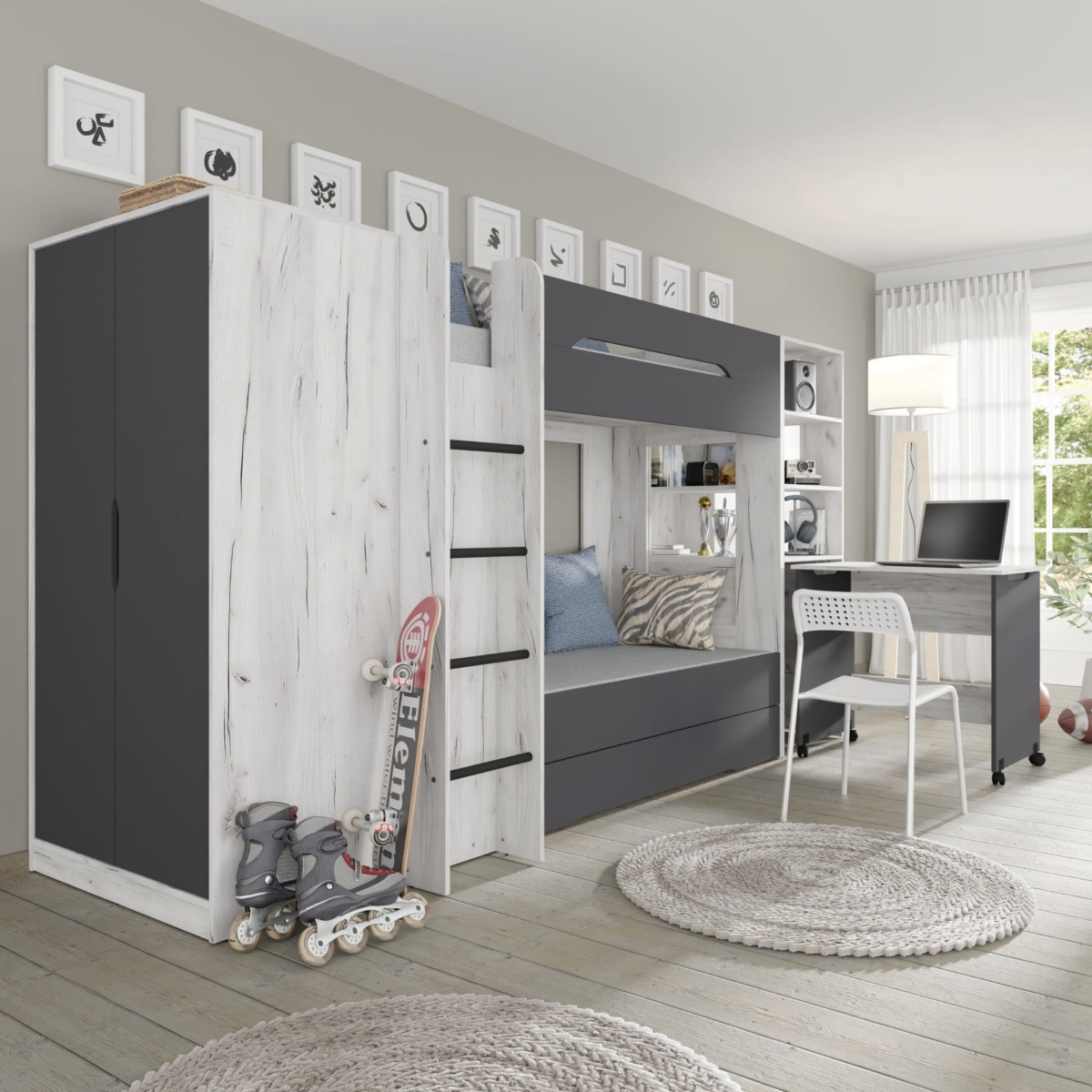 Samoa/Fuji - Regał z Biurkiem [PK] Craft biały / grafit