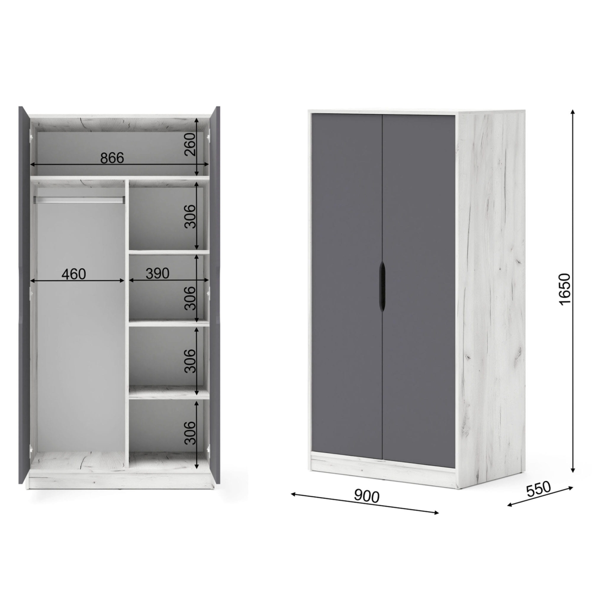 Samoa/Fuji - Szafa [PK] Craft biały / grafit