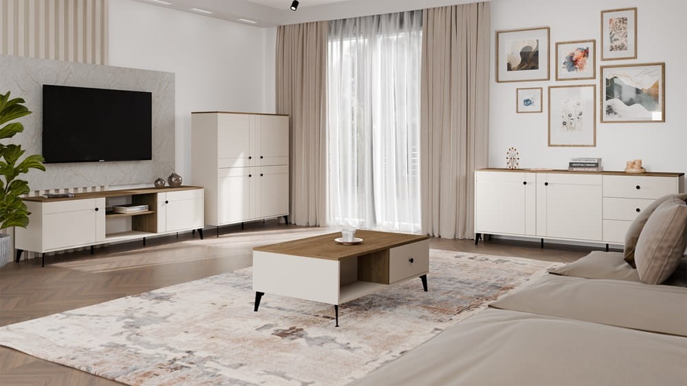 Komoda POINT 2D3S Kaszmir Beż Dąb Castello Szafka 3 Szuflady 2 Drzwi Salon